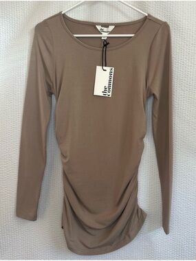 THE COMMONS Brown Ruched Side Long Sleeve Stretch Tunic Top NWT Size Small